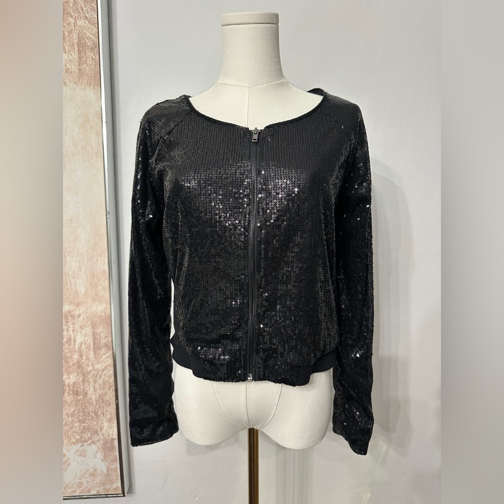 Black Sequin Jacket Size Small Glam Luxe Night Out Aesthetic